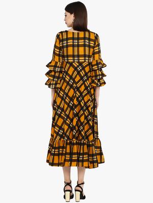 tie knot bell sleeved checkered dress - 16746552 - Standard Image - 3
