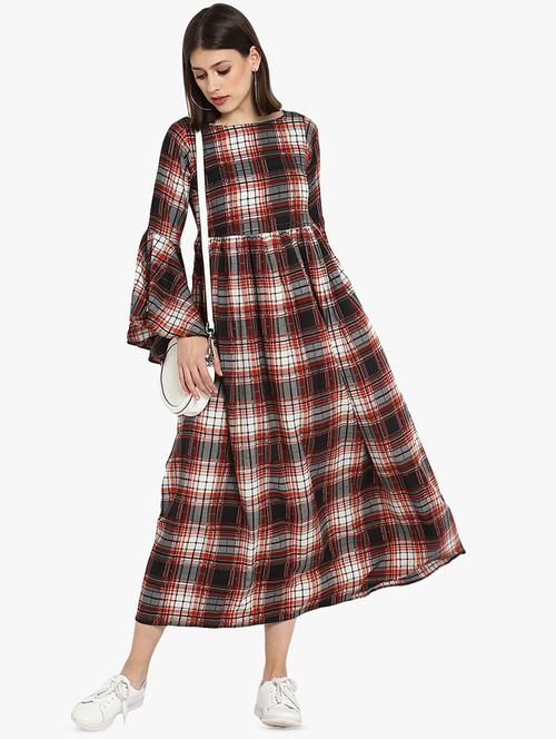 bell sleeved checkered maxi dress - 16746553 - Standard Image - 1