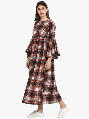 bell sleeved checkered maxi dress - 16746553 - Standard Image - 2