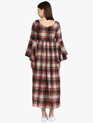 bell sleeved checkered maxi dress - 16746553 - Standard Image - 3
