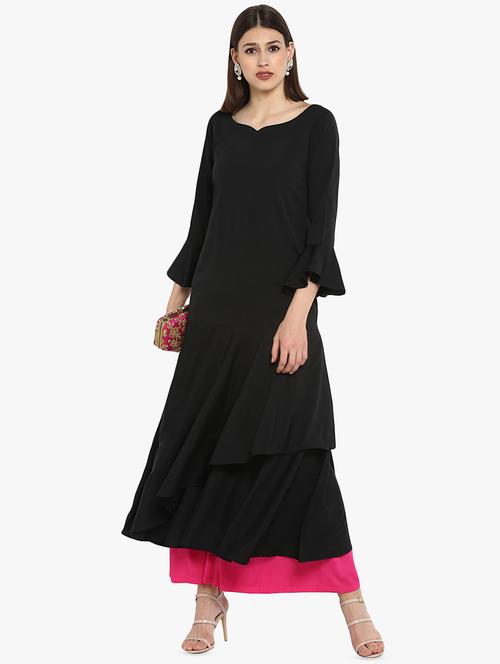 bell sleeved gathered layered dress - 16746555 - Standard Image - 1