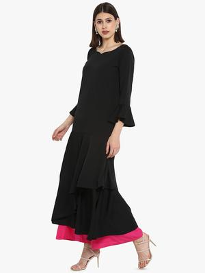 bell sleeved gathered layered dress - 16746555 - Standard Image - 2