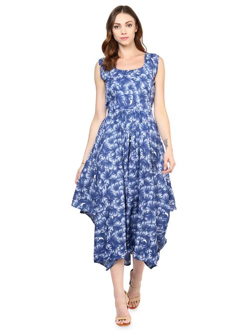 jagged hem floral asymmetric dress - 16746557 - Standard Image - 1
