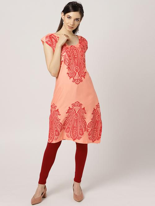pink rayon aline kurti - 16746569 - Standard Image - 1