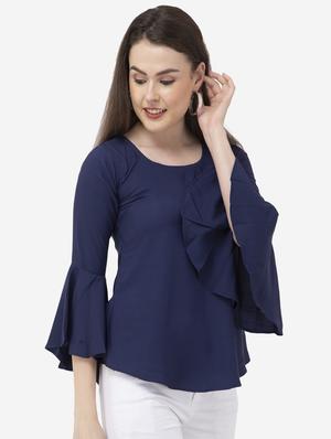 round neck bell sleeved solid top - 16746608 - Standard Image - 2