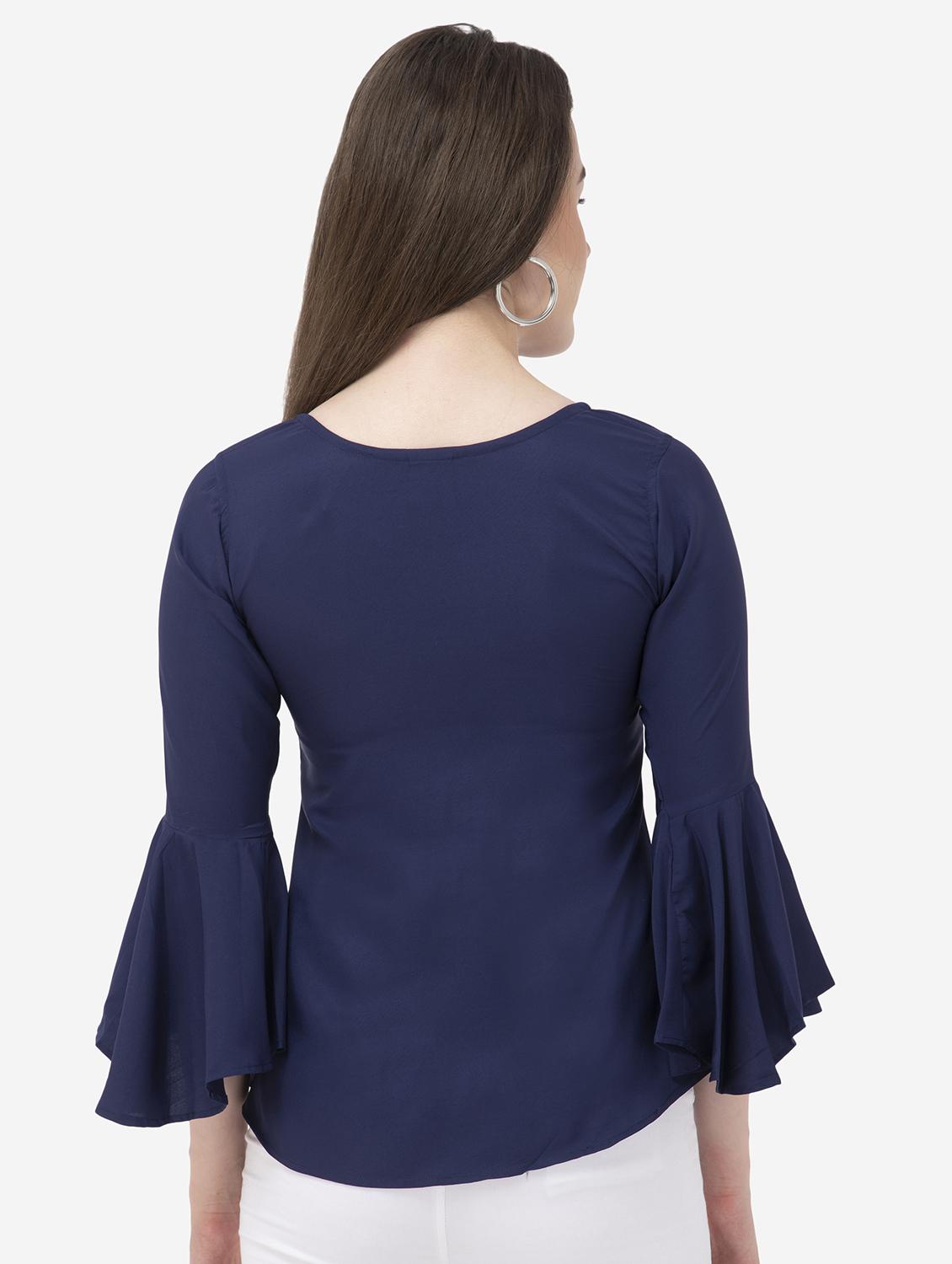 round neck bell sleeved solid top - 16746608 - Zoom Image - 3