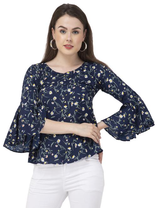round neck bell sleeved floral top - 16746610 - Standard Image - 1