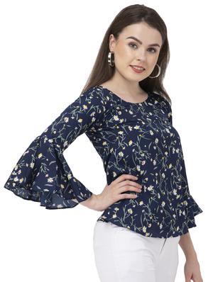 round neck bell sleeved floral top - 16746610 - Standard Image - 2