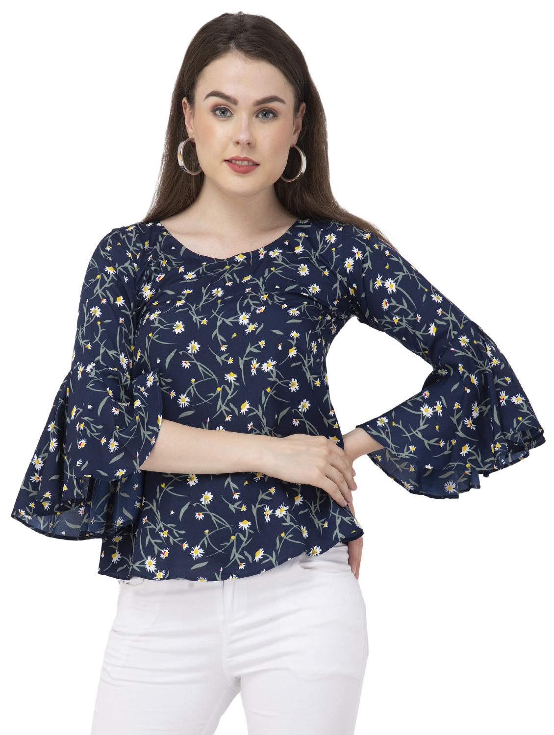 round neck bell sleeved floral top - 16746610 - Zoom Image - 1