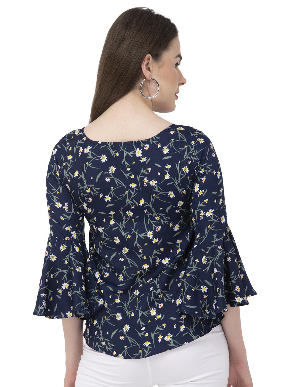 round neck bell sleeved floral top - 16746610 - Zoom Image - 3