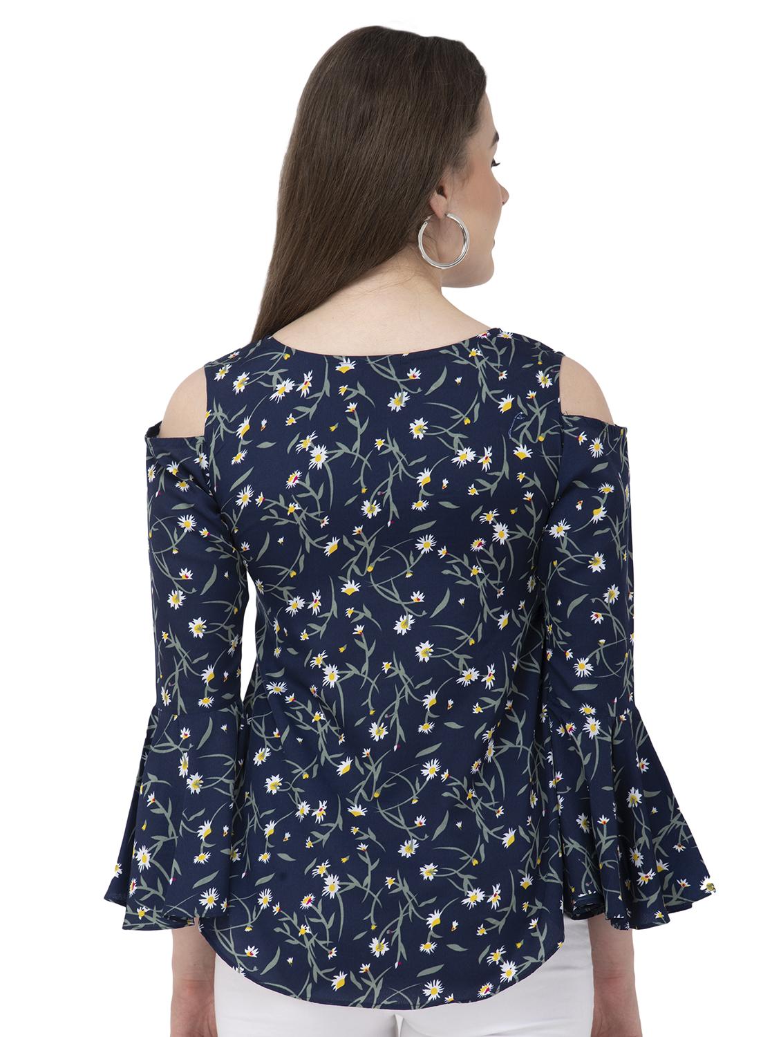 cold shoulder bell sleeved floral top - 16746611 - Zoom Image - 3