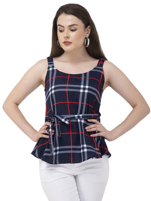 round neck tie knot plaid top - 16746612 - Standard Image - 1