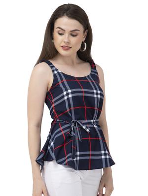 round neck tie knot plaid top - 16746612 - Standard Image - 2