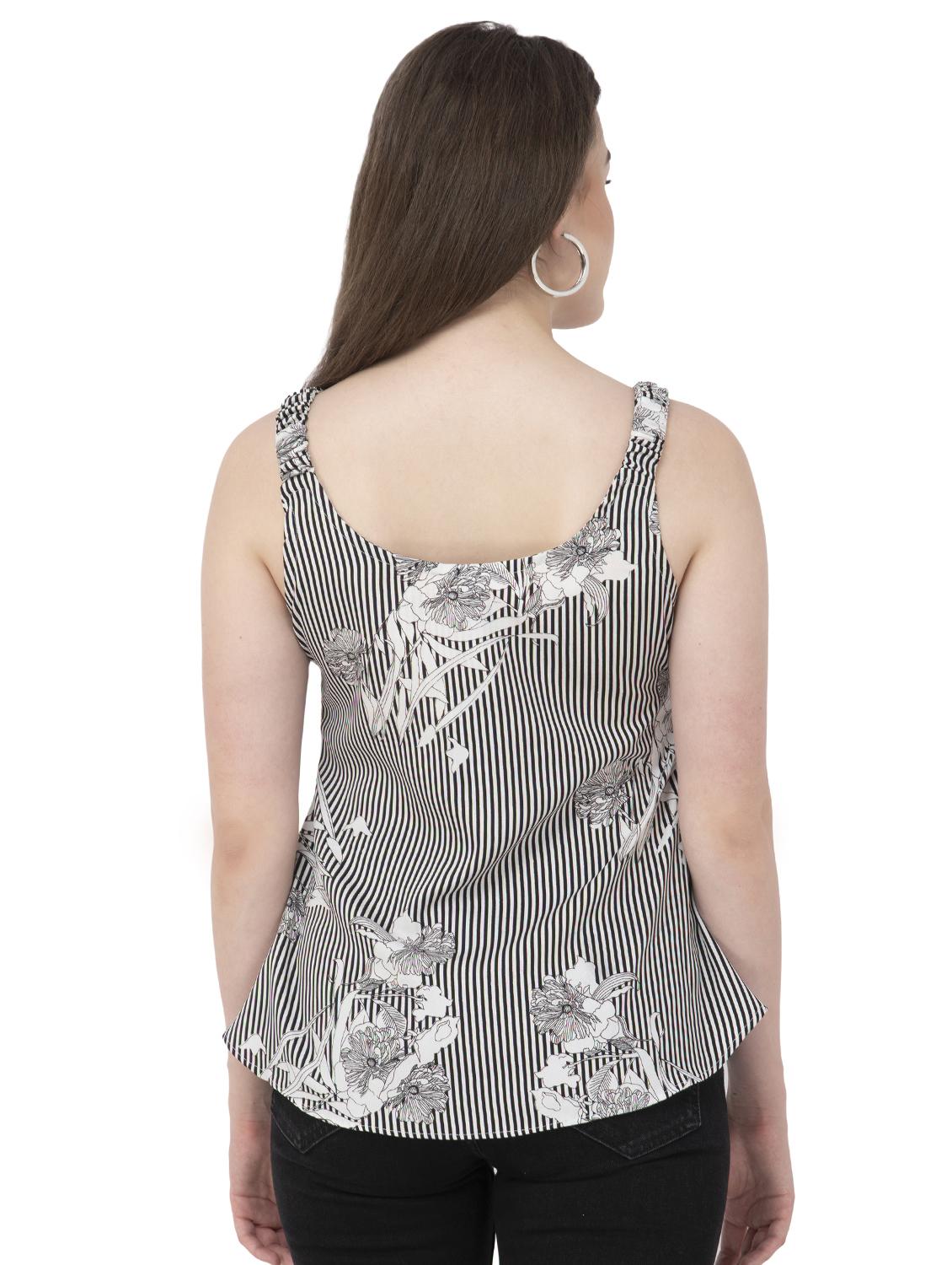 round neck floral striped top - 16746614 - Zoom Image - 3