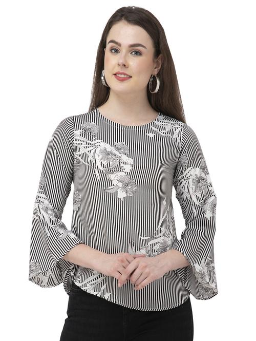 round neck floral striped top - 16746615 - Standard Image - 1
