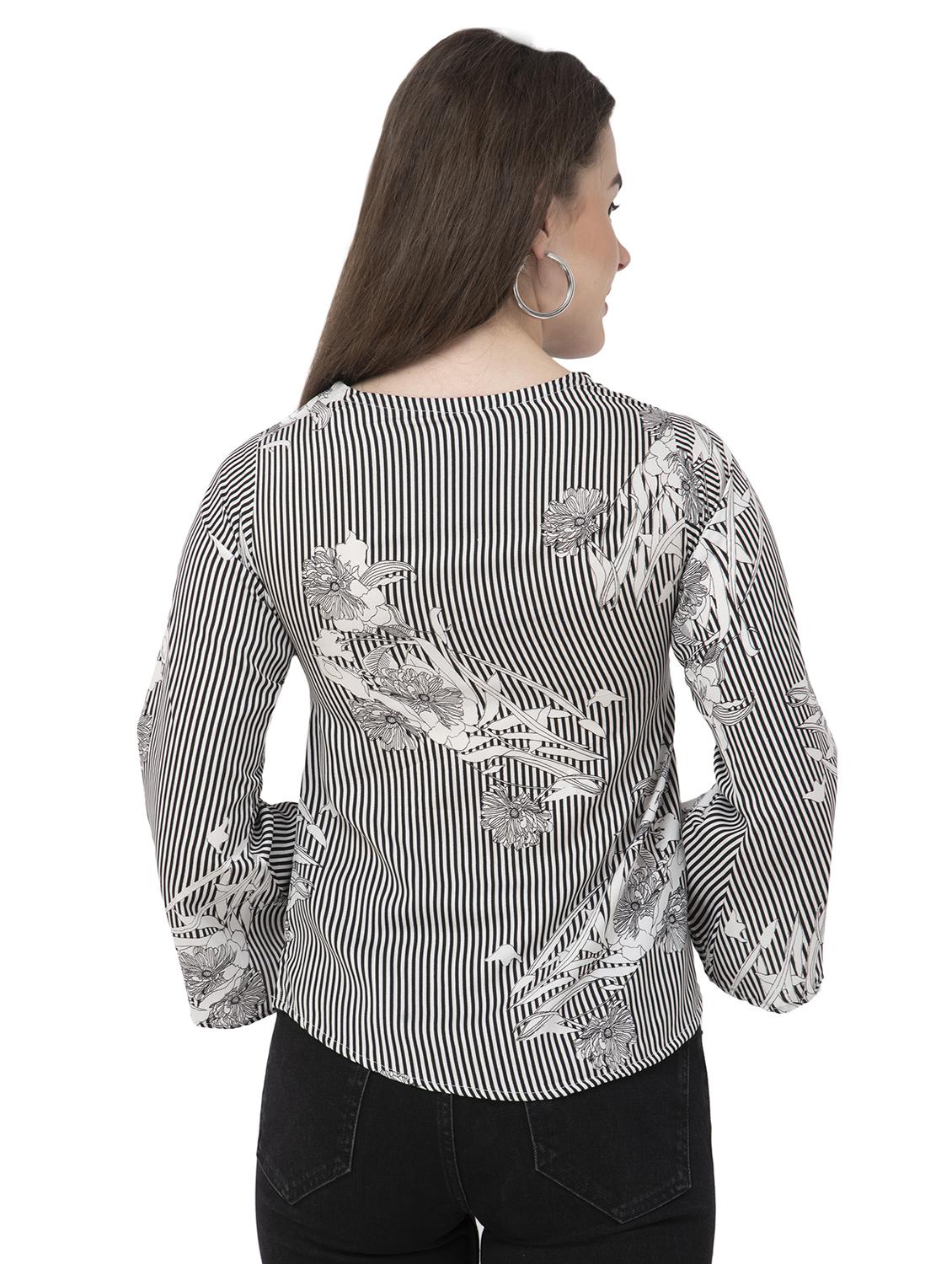 round neck floral striped top - 16746615 - Zoom Image - 3