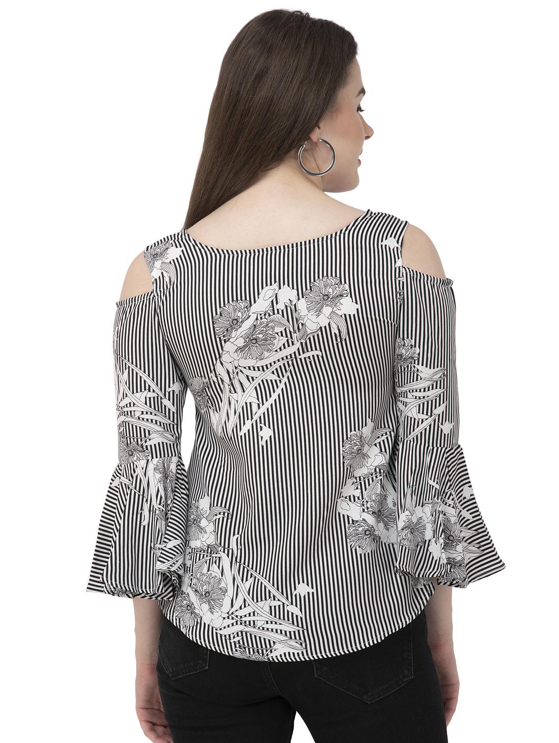 cold shoulder bell sleeved floral top - 16746616 - Zoom Image - 2