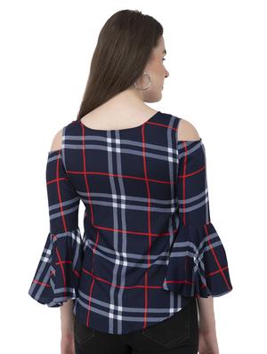 cold shoulder bell sleeved plaid top - 16746617 - Standard Image - 3