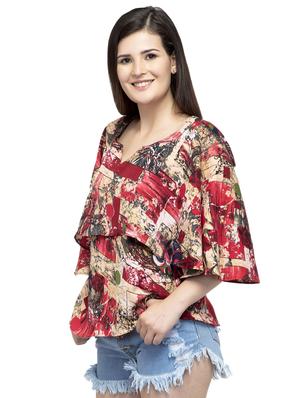 notch neck bell sleeved top - 16746632 - Standard Image - 2