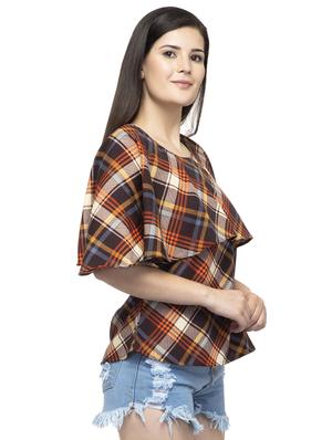 round neck cape sleeved plaid top - 16746633 - Standard Image - 2