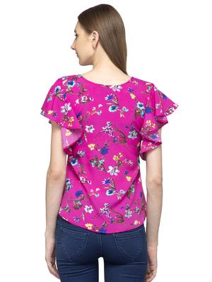 round neck ruffle detail floral top - 16746636 - Standard Image - 3