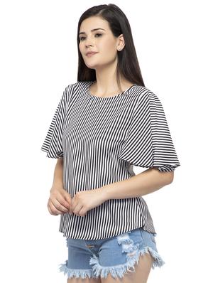 round neck bell sleeved striped top - 16746638 - Standard Image - 2