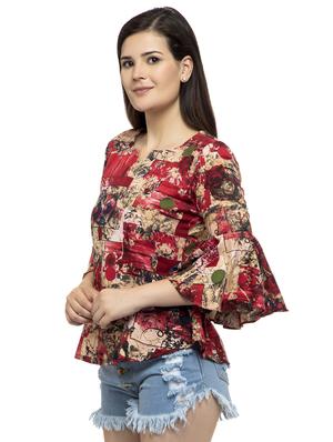 notch neck bell sleeved abstract top - 16746639 - Standard Image - 2