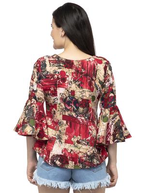 notch neck bell sleeved abstract top - 16746639 - Standard Image - 3