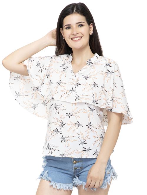 mandarin neck cape sleeved floral top - 16746643 - Standard Image - 1