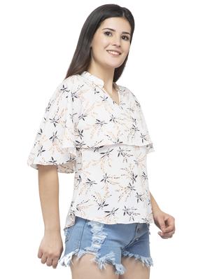 mandarin neck cape sleeved floral top - 16746643 - Standard Image - 2