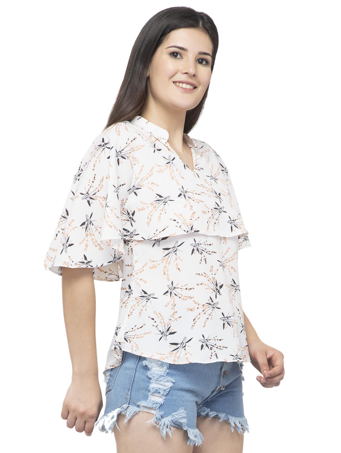 mandarin neck cape sleeved floral top - 16746643 - Zoom Image - 2