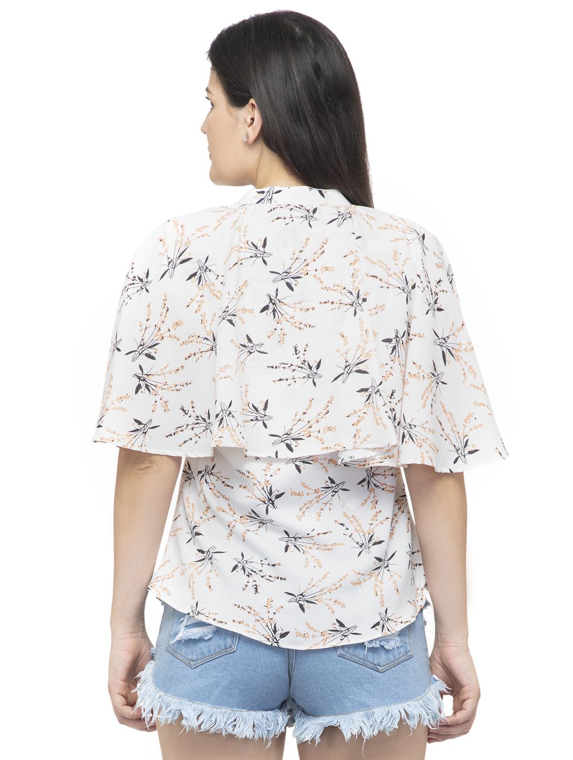 mandarin neck cape sleeved floral top - 16746643 - Zoom Image - 3