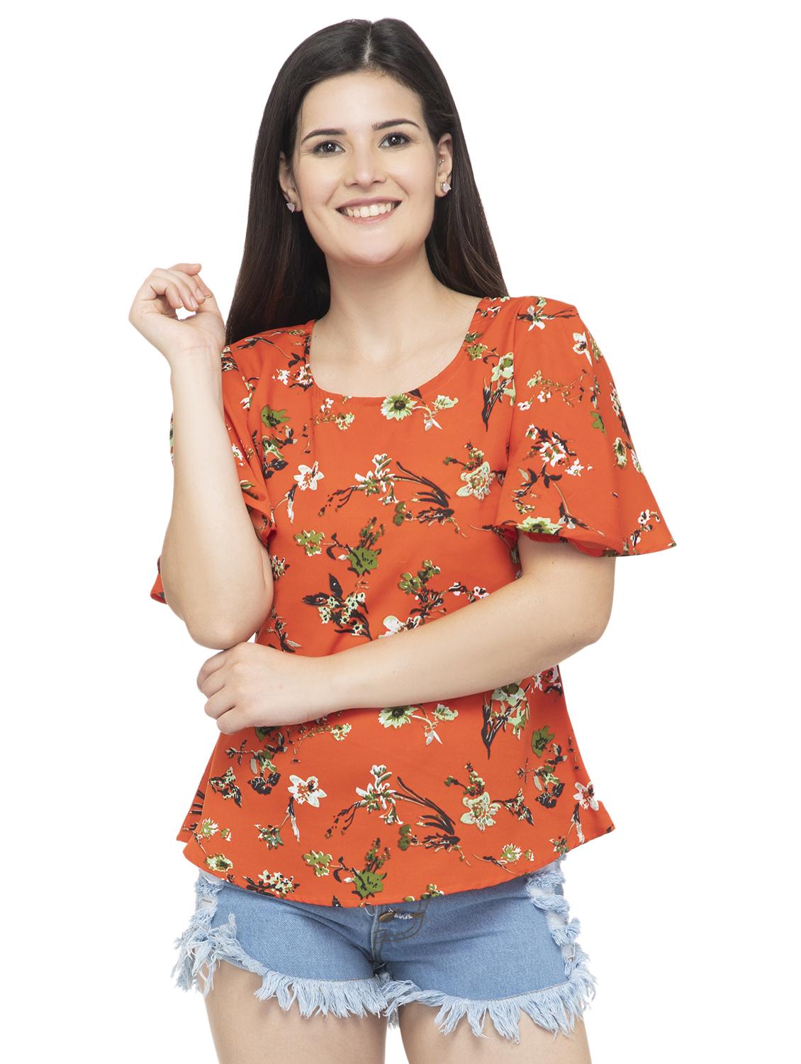 round neck bell sleeved floral top - 16746644 - Zoom Image - 1