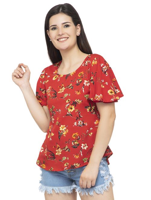 round neck bell sleeved floral top - 16746645 - Standard Image - 1