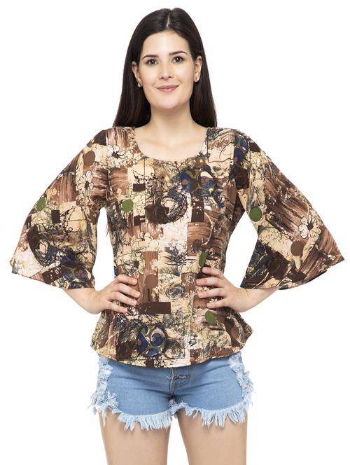 round neck bell sleeved abstract top - 16746647 - Standard Image - 1