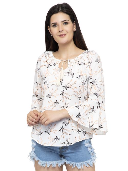 tassel tie up bell sleeved floral top - 16746649 - Standard Image - 1