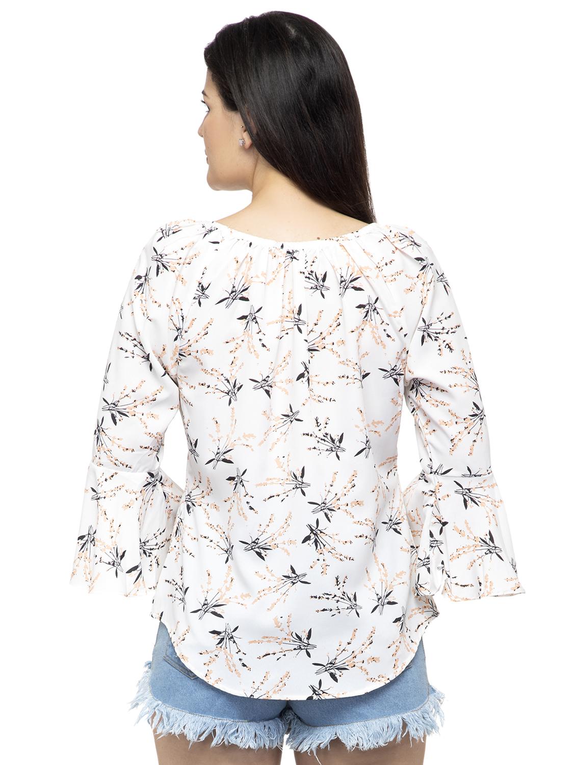 tassel tie up bell sleeved floral top - 16746649 - Zoom Image - 3