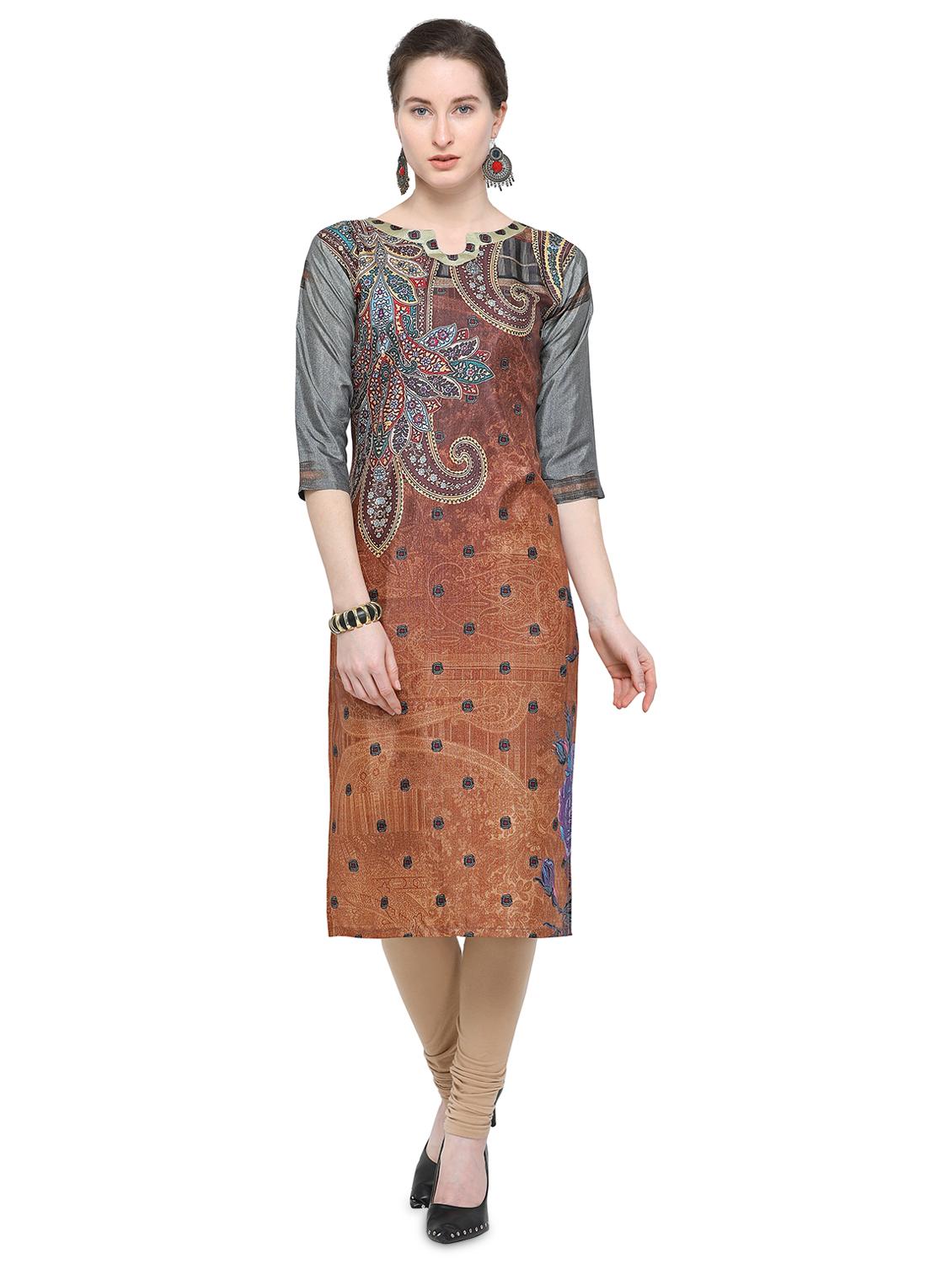 printed silk straight kurta - 16746866 - Zoom Image - 1
