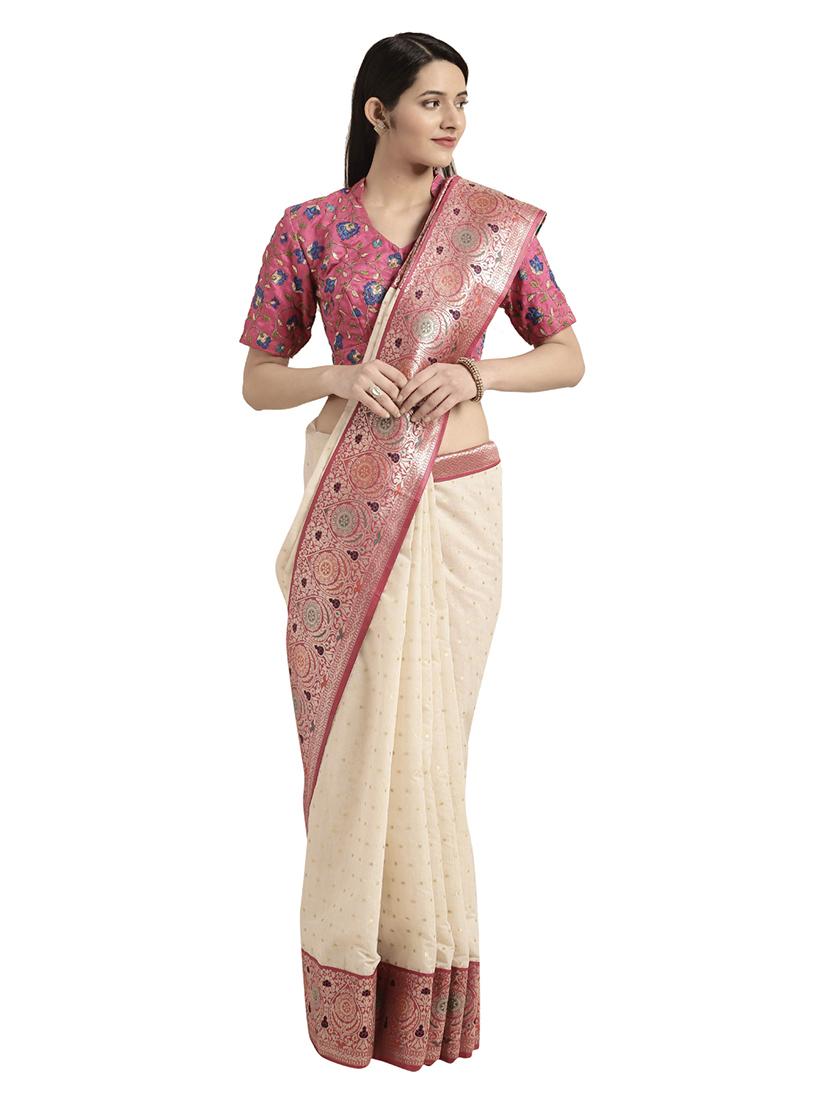 solid banarasi saree with blouse - 16746940 - Zoom Image - 1