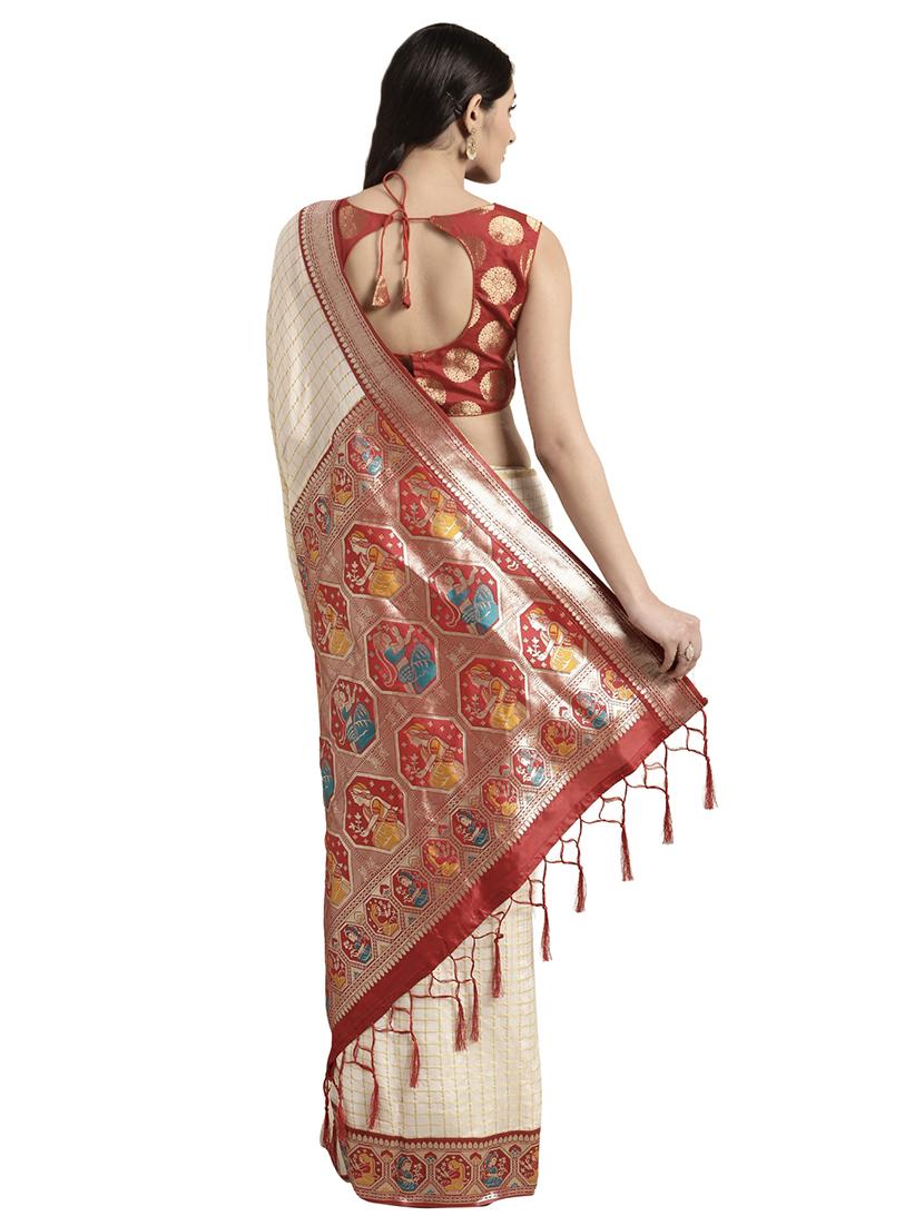 solid banarasi saree with blouse - 16746943 - Zoom Image - 2