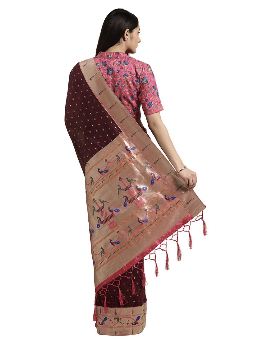 solid banarasi saree with blouse - 16746957 - Zoom Image - 2
