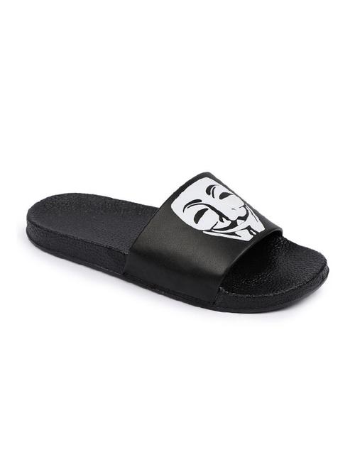 black leatherette slip on flip flops - 16749489 - Standard Image - 1