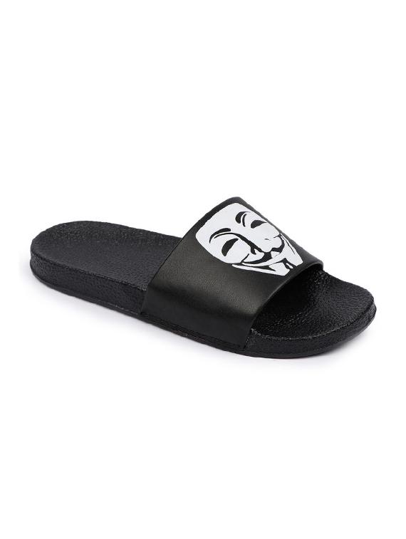 black leatherette slip on flip flops - 16749489 - Zoom Image - 1