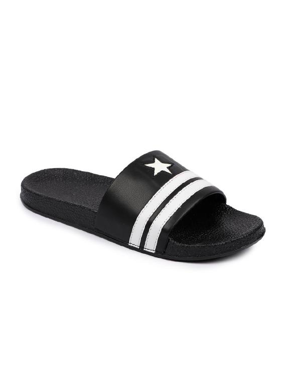 black leatherette slip on flip flops - 16749504 - Zoom Image - 1