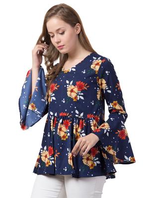 bell sleeved gathered floral top - 16749851 - Standard Image - 2