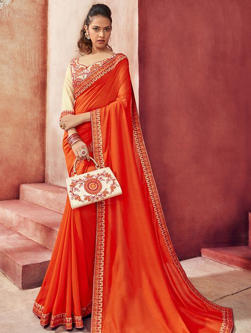 bordered plain saree with blouse - 16749912 - Standard Image - 1