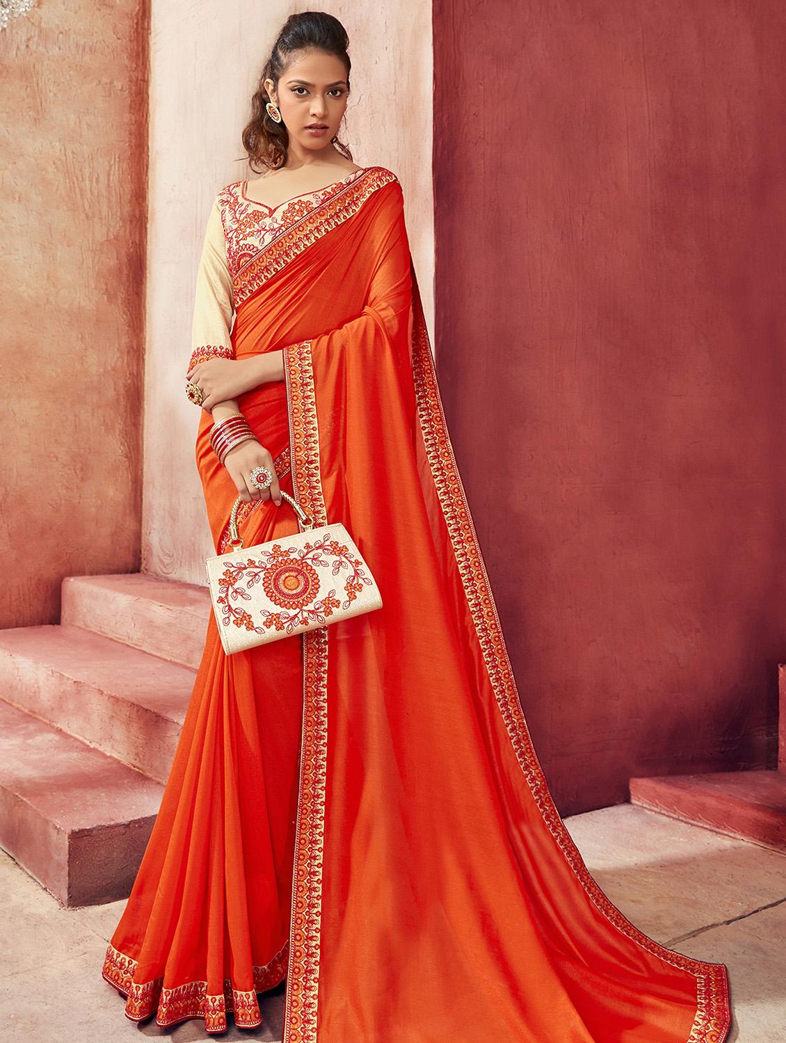 bordered plain saree with blouse - 16749912 - Zoom Image - 1