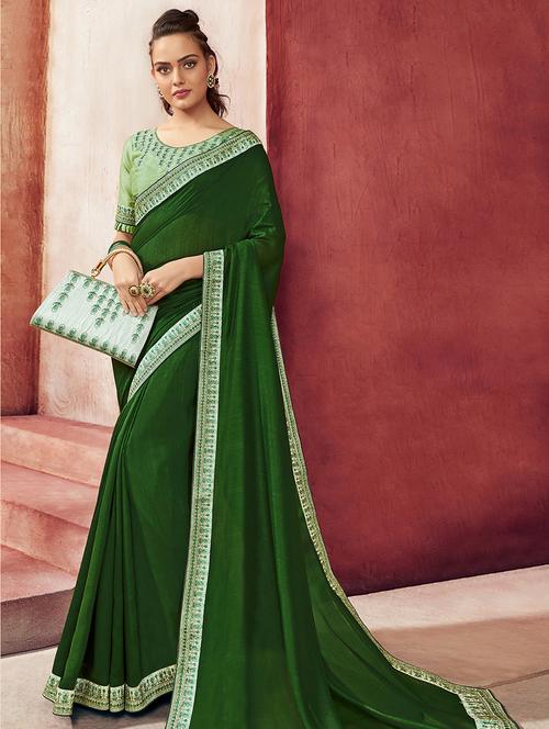 bordered plain saree with blouse - 16749913 - Standard Image - 1