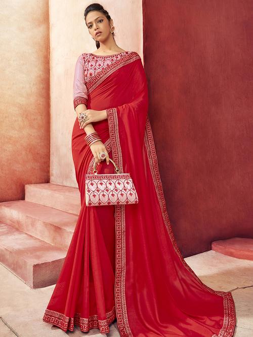 bordered plain saree with blouse - 16749914 - Standard Image - 1