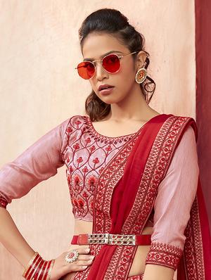 bordered plain saree with blouse - 16749914 - Standard Image - 2
